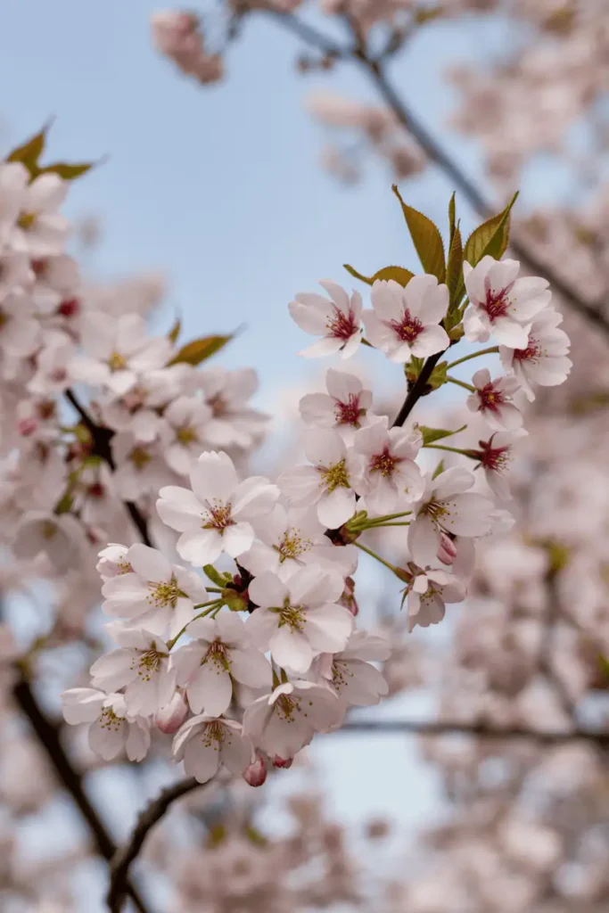 Close-up of cherry blossom branches with delicate pale pink flowers, soft focus background, gentle spring light, dreamy and emotional mood, high-end botanical photography, photorealistic, no people, no text, no logos