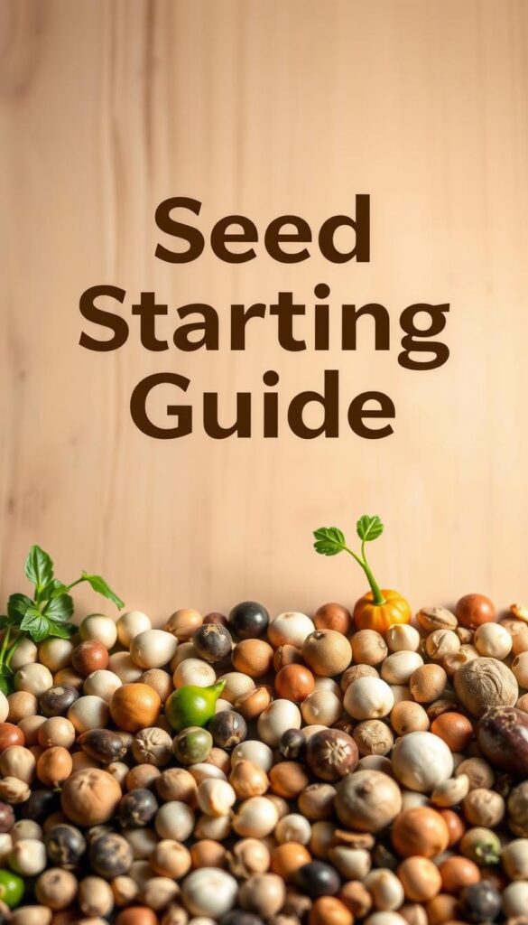 A beautifully illustrated seed starting guide, featuring a meticulously detailed view of various vegetable and herb seeds against a soft, muted background. The foreground showcases an assortment of seeds in different shapes, sizes, and colors, arranged in a visually appealing layout, emphasizing their unique characteristics. The middle ground depicts a neutral-toned wooden surface, providing a natural, earthy backdrop. The lighting is warm and inviting, casting gentle shadows and highlights to create a sense of depth and dimension. The overall mood is calming and informative, inviting the viewer to explore the essential information for successful indoor seed starting. A beautifully illustrated seed starting guide, featuring a meticulously detailed view of various vegetable and herb seeds against a soft, muted background. The foreground showcases an assortment of seeds in different shapes, sizes, and colors, arranged in a visually appealing layout, emphasizing their unique characteristics. The middle ground depicts a neutral-toned wooden surface, providing a natural, earthy backdrop. The lighting is warm and inviting, casting gentle shadows and highlights to create a sense of depth and dimension. The overall mood is calming and informative, inviting the viewer to explore the essential information for successful indoor seed starting.