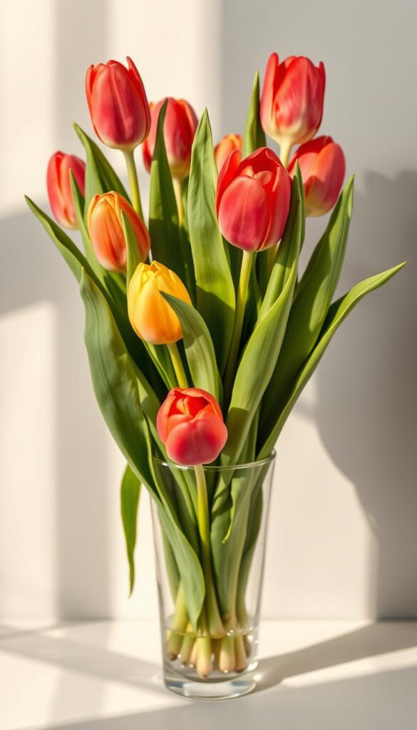 A bountiful display of Trader Joe's tulips, their vibrant petals basking in soft, warm lighting. The tulips stand tall, their stems emerging from an elegant glass vase, set against a minimalist backdrop of muted grays and whites. The composition emphasizes the tulips' natural beauty, capturing their graceful curves and delicate textures. The lighting casts gentle shadows, adding depth and dimension to the scene. The overall mood is one of simple elegance and understated luxury, inviting the viewer to appreciate the inherent beauty of these humble yet captivating blooms. A bountiful display of Trader Joe's tulips, their vibrant petals basking in soft, warm lighting. The tulips stand tall, their stems emerging from an elegant glass vase, set against a minimalist backdrop of muted grays and whites. The composition emphasizes the tulips' natural beauty, capturing their graceful curves and delicate textures. The lighting casts gentle shadows, adding depth and dimension to the scene. The overall mood is one of simple elegance and understated luxury, inviting the viewer to appreciate the inherent beauty of these humble yet captivating blooms.