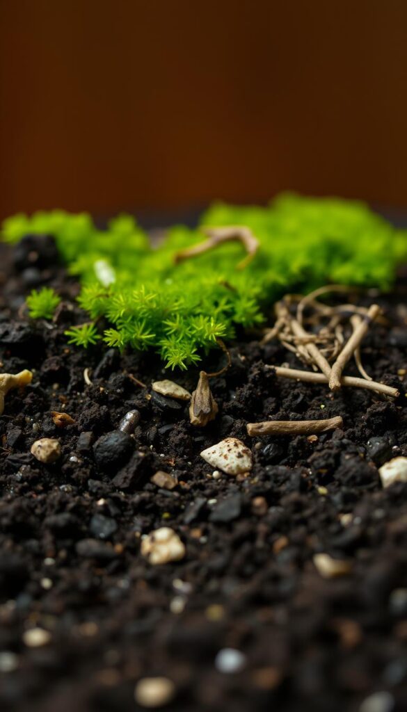 A close-up, high-resolution photograph of a rich, nutrient-dense soil mix, perfect for growing healthy holiday plants. The foreground showcases a mix of dark, loamy soil, lightly flecked with bits of organic matter and perlite. In the middle ground, lush, verdant moss and finely shredded bark add texture and depth. The background features a warm, diffused lighting, creating a soft, inviting atmosphere, as if the soil is glowing from within. Captured with a macro lens, the image highlights the intricate details and natural variations within the soil, conveying the importance of providing the right growing medium for thriving holiday plants. A close-up, high-resolution photograph of a rich, nutrient-dense soil mix, perfect for growing healthy holiday plants. The foreground showcases a mix of dark, loamy soil, lightly flecked with bits of organic matter and perlite. In the middle ground, lush, verdant moss and finely shredded bark add texture and depth. The background features a warm, diffused lighting, creating a soft, inviting atmosphere, as if the soil is glowing from within. Captured with a macro lens, the image highlights the intricate details and natural variations within the soil, conveying the importance of providing the right growing medium for thriving holiday plants.