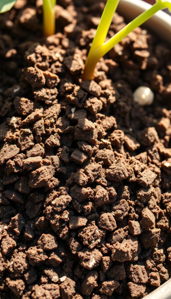 A close-up shot of a carefully curated soil mix for container gardening, showcasing a harmonious blend of rich, dark organic compost, light and airy potting soil, and a sprinkling of sand for optimal drainage. The soil has a soft, crumbly texture, ready to nurture the roots of thriving vegetable plants. Sunlight filters through the scene, casting a warm glow and highlighting the natural earthy tones. The composition emphasizes the importance of a well-crafted soil foundation for successful container-grown vegetables, inviting the viewer to imagine the lush garden that will soon flourish from this carefully prepared medium. A close-up shot of a carefully curated soil mix for container gardening, showcasing a harmonious blend of rich, dark organic compost, light and airy potting soil, and a sprinkling of sand for optimal drainage. The soil has a soft, crumbly texture, ready to nurture the roots of thriving vegetable plants. Sunlight filters through the scene, casting a warm glow and highlighting the natural earthy tones. The composition emphasizes the importance of a well-crafted soil foundation for successful container-grown vegetables, inviting the viewer to imagine the lush garden that will soon flourish from this carefully prepared medium.