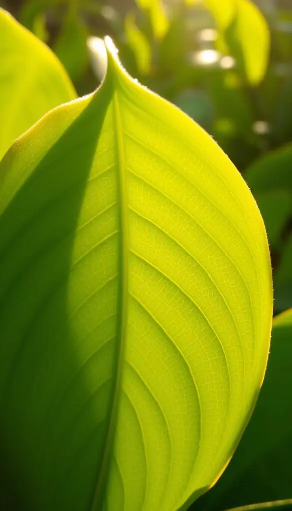 A close-up shot of a lush, verdant leaf, its surface glistening with a slight dew. The leaf is backlit, creating a soft, natural halo around the edges and highlighting the delicate veins that run through it. The lighting is warm and diffused, casting gentle shadows that add depth and dimension to the image. The leaf is the central focus, occupying the majority of the frame, with a blurred, out-of-focus background that hints at the plant's surroundings. The overall mood is one of tranquility and natural beauty, inviting the viewer to appreciate the intricate details of this botanical specimen. A close-up shot of a lush, verdant leaf, its surface glistening with a slight dew. The leaf is backlit, creating a soft, natural halo around the edges and highlighting the delicate veins that run through it. The lighting is warm and diffused, casting gentle shadows that add depth and dimension to the image. The leaf is the central focus, occupying the majority of the frame, with a blurred, out-of-focus background that hints at the plant's surroundings. The overall mood is one of tranquility and natural beauty, inviting the viewer to appreciate the intricate details of this botanical specimen.