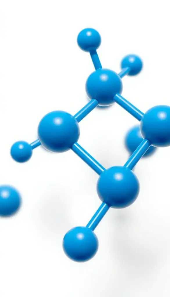 A close-up view of a molecular model of nitrogen gas, rendered in high detail and scientific accuracy. The nitrogen atoms are depicted as spherical blue elements, connected by strong triple bonds that are clearly visible. The model is shown against a plain, neutral background that allows the structure to stand out. Bright, directional lighting from the left side casts subtle shadows, creating depth and dimensionality. The overall impression is one of clarity, precision, and a focus on the fundamental chemical nature of nitrogen, a key component of many lawn fertilizers.