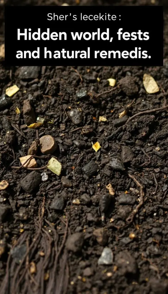 A close-up view of freshly turned, nutrient-rich potting soil, its dark, loamy texture glistening with moisture under soft, natural lighting. Flecks of organic matter and tiny roots visible throughout, hinting at the vibrant ecosystem teeming beneath the surface. The soil fills the frame, inviting the viewer to appreciate the essential foundation for healthy indoor plants. A sense of depth and texture is achieved through subtle shadows and highlights, conveying the soil's depth and complexity. The overall mood is one of earthy vitality, setting the stage for the hidden world of pests and their natural remedies.