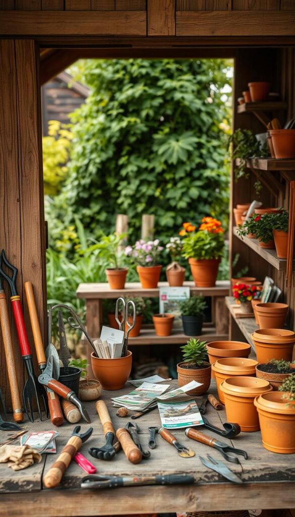 A cozy garden shed, its weathered wooden facade bathed in soft, warm lighting. In the foreground, an assortment of gardening tools - trowels, pruners, gloves, and seed packets - artfully arranged on a weathered workbench. Potted plants and terracotta pots line the shelves, hinting at the vibrant blooms soon to grace the garden. The background reveals lush greenery, with a glimpse of the changing seasons outside the open doorway. The overall atmosphere exudes a sense of anticipation and preparedness, inviting the viewer to embark on a journey of cultivating their own seasonal garden oasis. A cozy garden shed, its weathered wooden facade bathed in soft, warm lighting. In the foreground, an assortment of gardening tools - trowels, pruners, gloves, and seed packets - artfully arranged on a weathered workbench. Potted plants and terracotta pots line the shelves, hinting at the vibrant blooms soon to grace the garden. The background reveals lush greenery, with a glimpse of the changing seasons outside the open doorway. The overall atmosphere exudes a sense of anticipation and preparedness, inviting the viewer to embark on a journey of cultivating their own seasonal garden oasis.