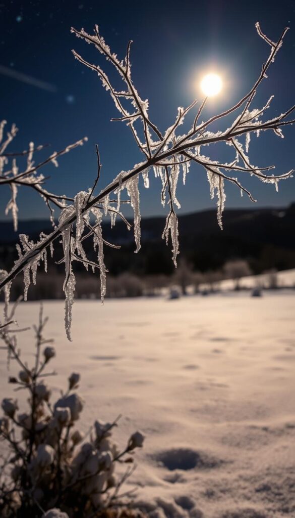 A cozy winter scene with frost-covered plants and a clear, starry sky. In the foreground, delicate ice crystals cling to the branches of a bare tree, their intricate patterns shimmering in the soft moonlight. In the middle ground, a blanket of pristine snow covers the ground, casting a serene, pale glow. In the background, the distant silhouettes of hills rise against a deep indigo sky, dotted with twinkling stars. The overall mood is one of tranquility and wonder, perfectly capturing the essence of "frost dates" and their importance for gardeners. A cozy winter scene with frost-covered plants and a clear, starry sky. In the foreground, delicate ice crystals cling to the branches of a bare tree, their intricate patterns shimmering in the soft moonlight. In the middle ground, a blanket of pristine snow covers the ground, casting a serene, pale glow. In the background, the distant silhouettes of hills rise against a deep indigo sky, dotted with twinkling stars. The overall mood is one of tranquility and wonder, perfectly capturing the essence of "frost dates" and their importance for gardeners.