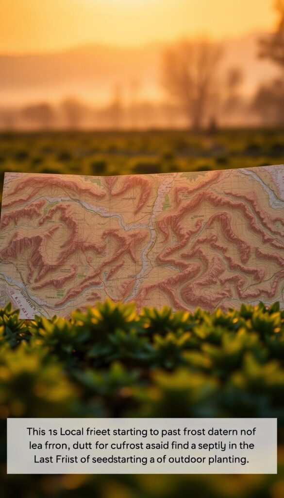 A detailed topographic map illuminated by warm, natural lighting, showcasing the intricate terrain and geographic features that determine the last frost date. The map is the focal point, occupying the center of the frame, surrounded by a lush, verdant landscape in the foreground and a soft, hazy horizon in the background. The map's contours and elevation lines are clearly visible, guiding the viewer's eye towards key areas that indicate the timing and patterns of the last frost. The overall composition conveys a sense of exploration, discovery, and the importance of understanding local climate conditions for successful seed starting and outdoor planting. A detailed topographic map illuminated by warm, natural lighting, showcasing the intricate terrain and geographic features that determine the last frost date. The map is the focal point, occupying the center of the frame, surrounded by a lush, verdant landscape in the foreground and a soft, hazy horizon in the background. The map's contours and elevation lines are clearly visible, guiding the viewer's eye towards key areas that indicate the timing and patterns of the last frost. The overall composition conveys a sense of exploration, discovery, and the importance of understanding local climate conditions for successful seed starting and outdoor planting.