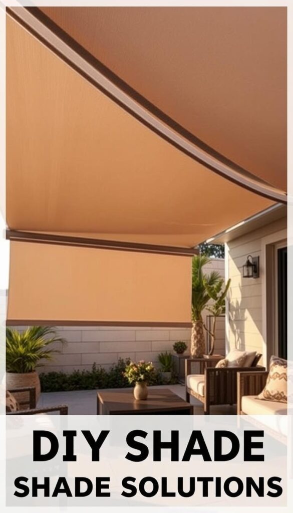 A high-quality retractable shade system in a modern, minimalist patio setting. The shade is composed of sleek, durable fabric panels that effortlessly roll up into a compact housing when not in use, creating a clean, unobtrusive look. Warm, soft lighting filters through the shade, casting gentle shadows and creating a cozy, inviting atmosphere. The scene is photographed from a low angle, emphasizing the shade's elegant, functional design and how it seamlessly integrates with the surrounding patio furnishings and decor. The overall mood is one of relaxation and comfort, perfectly suited for an article on DIY shade solutions. A high-quality retractable shade system in a modern, minimalist patio setting. The shade is composed of sleek, durable fabric panels that effortlessly roll up into a compact housing when not in use, creating a clean, unobtrusive look. Warm, soft lighting filters through the shade, casting gentle shadows and creating a cozy, inviting atmosphere. The scene is photographed from a low angle, emphasizing the shade's elegant, functional design and how it seamlessly integrates with the surrounding patio furnishings and decor. The overall mood is one of relaxation and comfort, perfectly suited for an article on DIY shade solutions.