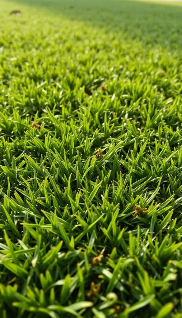 A lush, dense carpet of resilient turf, showcasing a mix of hardy grass species in various shades of vibrant green. The turf appears thick and durable, with a uniform texture and slight sheen, indicating optimal soil conditions and hydration. The foreground features a close-up view, allowing the viewer to appreciate the intricate details of the blades, while the middle ground and background gradually transition to a softer, more naturalistic focus, creating a sense of depth and immersion. The lighting is soft and even, casting subtle shadows that accentuate the contours and individual tufts of grass, evoking a healthy, well-maintained lawn. An overall earthy, serene atmosphere permeates the scene, conveying the idea of a robust, low-maintenance turf that can withstand the demands of a dog-friendly environment. A lush, dense carpet of resilient turf, showcasing a mix of hardy grass species in various shades of vibrant green. The turf appears thick and durable, with a uniform texture and slight sheen, indicating optimal soil conditions and hydration. The foreground features a close-up view, allowing the viewer to appreciate the intricate details of the blades, while the middle ground and background gradually transition to a softer, more naturalistic focus, creating a sense of depth and immersion. The lighting is soft and even, casting subtle shadows that accentuate the contours and individual tufts of grass, evoking a healthy, well-maintained lawn. An overall earthy, serene atmosphere permeates the scene, conveying the idea of a robust, low-maintenance turf that can withstand the demands of a dog-friendly environment.