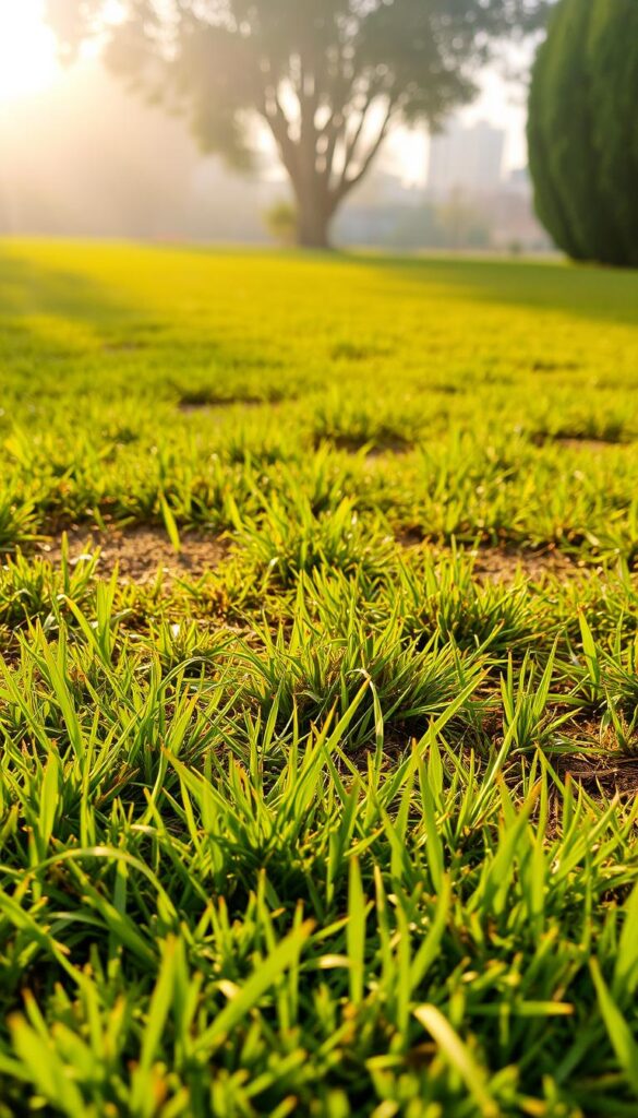 A lush, green lawn with bare, brown patches scattered across the surface. The sun casts a warm, golden glow, highlighting the contrast between the vibrant grass and the dull, lifeless spots. In the foreground, a close-up view showcases the uneven texture and thin, spindly grass blades struggling to take root. The middle ground reveals the extent of the problem, with several distinct bare areas interrupting the otherwise healthy lawn. In the background, a subtle haze adds depth and atmosphere, creating a sense of tranquility and the promise of renewal. The overall mood is one of concern and a need for immediate attention to address the issue. A lush, green lawn with bare, brown patches scattered across the surface. The sun casts a warm, golden glow, highlighting the contrast between the vibrant grass and the dull, lifeless spots. In the foreground, a close-up view showcases the uneven texture and thin, spindly grass blades struggling to take root. The middle ground reveals the extent of the problem, with several distinct bare areas interrupting the otherwise healthy lawn. In the background, a subtle haze adds depth and atmosphere, creating a sense of tranquility and the promise of renewal. The overall mood is one of concern and a need for immediate attention to address the issue.
