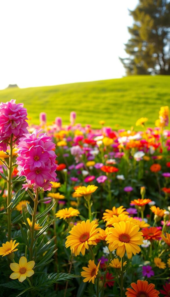 A lush, meticulously arranged cut flower bed blooms with an array of vibrant hues. In the foreground, clusters of vividly-colored blooms in shades of pink, purple, and yellow stand tall, their petals gently swaying in a soft, warm breeze. The middle ground features a harmonious mix of different flower varieties, their shapes and sizes complementing each other perfectly. In the background, a verdant, well-manicured lawn provides a serene, natural backdrop, bathed in the warm, golden glow of the afternoon sun. The entire scene is captured with a wide-angle lens, emphasizing the depth and grandeur of this specialty floral display, evoking a sense of tranquility and joy. A lush, meticulously arranged cut flower bed blooms with an array of vibrant hues. In the foreground, clusters of vividly-colored blooms in shades of pink, purple, and yellow stand tall, their petals gently swaying in a soft, warm breeze. The middle ground features a harmonious mix of different flower varieties, their shapes and sizes complementing each other perfectly. In the background, a verdant, well-manicured lawn provides a serene, natural backdrop, bathed in the warm, golden glow of the afternoon sun. The entire scene is captured with a wide-angle lens, emphasizing the depth and grandeur of this specialty floral display, evoking a sense of tranquility and joy.