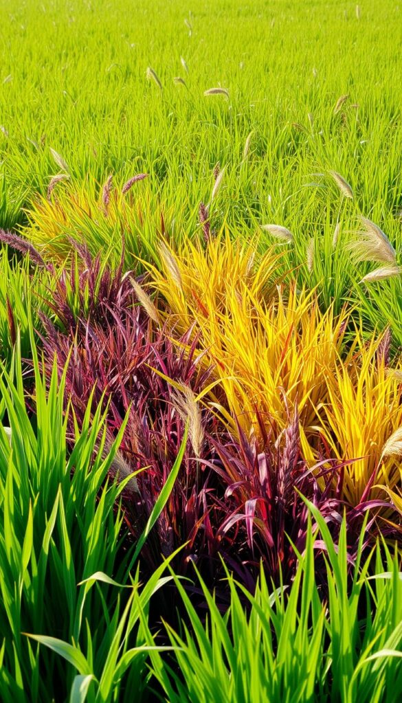 A lush, verdant field filled with an array of vibrant grass types, each representing a reliable "starter team" for the home garden. In the foreground, various cool-season grasses like Kentucky bluegrass, tall fescue, and perennial ryegrass stand tall, their blades gently swaying in the soft, natural lighting. In the middle ground, warm-season grasses like Bermuda, zoysia, and buffalo grass intermingle, creating a tapestry of textures and hues. The background features a subtle gradient, hinting at the diverse climate conditions where these grasses thrive. The scene is captured with a wide-angle lens, providing a comprehensive view of this ideal grass starter team, ready to be planted and enjoyed by the discerning homeowner. A lush, verdant field filled with an array of vibrant grass types, each representing a reliable "starter team" for the home garden. In the foreground, various cool-season grasses like Kentucky bluegrass, tall fescue, and perennial ryegrass stand tall, their blades gently swaying in the soft, natural lighting. In the middle ground, warm-season grasses like Bermuda, zoysia, and buffalo grass intermingle, creating a tapestry of textures and hues. The background features a subtle gradient, hinting at the diverse climate conditions where these grasses thrive. The scene is captured with a wide-angle lens, providing a comprehensive view of this ideal grass starter team, ready to be planted and enjoyed by the discerning homeowner.