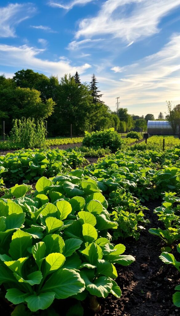 A lush, verdant garden filled with thriving vegetables, illuminated by soft, golden sunlight. In the foreground, rows of leafy greens and root vegetables, their vibrant colors contrasting against the rich, dark soil. The middle ground showcases a variety of vegetables in different stages of growth, from tender seedlings to mature, ready-to-harvest produce. In the background, a clear blue sky dotted with wispy clouds, creating a serene, tranquil atmosphere. The scene captures the perfect timing for planting, with both cool-season and warm-season crops coexisting harmoniously, highlighting the ebb and flow of a successful vegetable garden. A lush, verdant garden filled with thriving vegetables, illuminated by soft, golden sunlight. In the foreground, rows of leafy greens and root vegetables, their vibrant colors contrasting against the rich, dark soil. The middle ground showcases a variety of vegetables in different stages of growth, from tender seedlings to mature, ready-to-harvest produce. In the background, a clear blue sky dotted with wispy clouds, creating a serene, tranquil atmosphere. The scene captures the perfect timing for planting, with both cool-season and warm-season crops coexisting harmoniously, highlighting the ebb and flow of a successful vegetable garden.