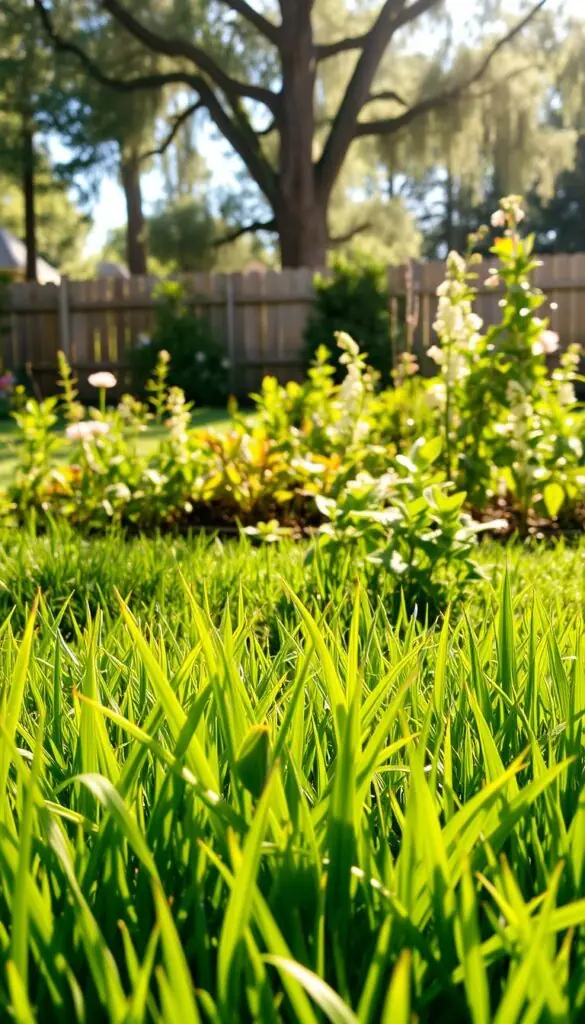 A lush, verdant lawn in the foreground, with blades of grass swaying gently in the breeze. In the middle ground, a healthy, thriving garden featuring a diverse array of native plants and flowers, all nourished by organic fertilizers and compost. The background showcases a tranquil, sun-dappled backyard, with a wooden fence and a few towering trees providing natural shade and habitat for local wildlife. The lighting is soft and natural, creating a warm, inviting atmosphere that conveys the beauty and harmony of an organically maintained outdoor space. The overall scene exudes a sense of balance, sustainability, and a deep connection to the natural world. A lush, verdant lawn in the foreground, with blades of grass swaying gently in the breeze. In the middle ground, a healthy, thriving garden featuring a diverse array of native plants and flowers, all nourished by organic fertilizers and compost. The background showcases a tranquil, sun-dappled backyard, with a wooden fence and a few towering trees providing natural shade and habitat for local wildlife. The lighting is soft and natural, creating a warm, inviting atmosphere that conveys the beauty and harmony of an organically maintained outdoor space. The overall scene exudes a sense of balance, sustainability, and a deep connection to the natural world.