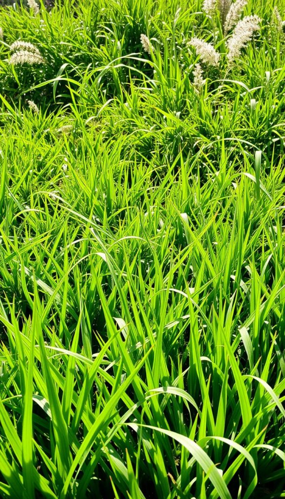 A lush, verdant lawn showcasing a variety of grass types in their natural splendor. In the foreground, distinct blades of tall fescue, Kentucky bluegrass, and perennial ryegrass sway gently in a soft breeze. The middle ground features a mix of fine-textured tall grasses and broad-leaved species, while the background is a tapestry of diverse hues and textures, capturing the regional variations in cool-season and warm-season grasses. Sunlight filters through, casting a warm, golden glow and highlighting the intricate details of each blade. The overall composition conveys the harmony and diversity found in a well-maintained, thriving lawn. A lush, verdant lawn showcasing a variety of grass types in their natural splendor. In the foreground, distinct blades of tall fescue, Kentucky bluegrass, and perennial ryegrass sway gently in a soft breeze. The middle ground features a mix of fine-textured tall grasses and broad-leaved species, while the background is a tapestry of diverse hues and textures, capturing the regional variations in cool-season and warm-season grasses. Sunlight filters through, casting a warm, golden glow and highlighting the intricate details of each blade. The overall composition conveys the harmony and diversity found in a well-maintained, thriving lawn.