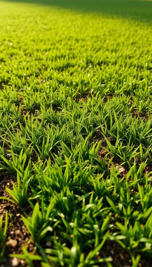 A lush, verdant lawn stretches out, blanketed in a mosaic of vibrant, emerald grass blades. The soil beneath, a rich, earthy brown, is dotted with specks of organic matter and occasional weed sprouts. Soft, warm sunlight filters through wispy clouds, casting gentle shadows and highlighting the intricate texture of the grass. The scene exudes a sense of tranquility and natural harmony, inviting the viewer to imagine the ideal conditions for nurturing a thriving lawn. A shallow depth of field blurs the background, keeping the focus on the delicate interplay between the grass and soil. A lush, verdant lawn stretches out, blanketed in a mosaic of vibrant, emerald grass blades. The soil beneath, a rich, earthy brown, is dotted with specks of organic matter and occasional weed sprouts. Soft, warm sunlight filters through wispy clouds, casting gentle shadows and highlighting the intricate texture of the grass. The scene exudes a sense of tranquility and natural harmony, inviting the viewer to imagine the ideal conditions for nurturing a thriving lawn. A shallow depth of field blurs the background, keeping the focus on the delicate interplay between the grass and soil.