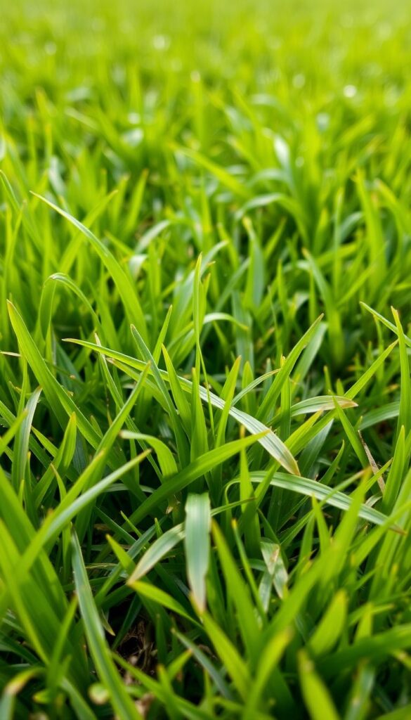 A lush, verdant lawn with an unwelcome visitor - crabgrass! Captured in a close-up view, the distinctive flat, green leaves and trailing stems of this resilient summer annual weed stand out against the meticulously maintained grass. The lighting is soft and diffused, highlighting the intricate texture and delicate veining of the crabgrass blades. The depth of field is shallow, keeping the background pleasantly blurred to draw the eye to the invasive plant. Conveying a sense of urgency, this image aims to educate and inspire homeowners to take action against this persistent foe before it takes over their yards.