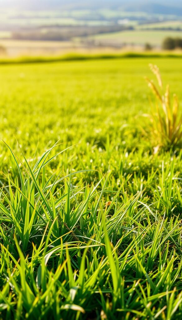A lush, verdant lawn with diverse grass varieties thriving in their optimal climate conditions. In the foreground, a close-up view showcases the intricate textures and vibrant hues of different grass blades, each uniquely adapted to the local environment. The middle ground reveals a well-maintained lawn, with seamless transitions between areas of cool-season and warm-season grasses. In the background, a scenic landscape sets the stage, highlighting the importance of selecting the right grass species for your specific climate to reduce maintenance and create a visually stunning outdoor space. The lighting is natural and soft, casting a warm glow that enhances the organic beauty of the grassy tableau. A telephoto lens captures the scene with a shallow depth of field, focusing the viewer's attention on the diverse, resilient grass that forms the centerpiece of this natural, low-maintenance lawn.