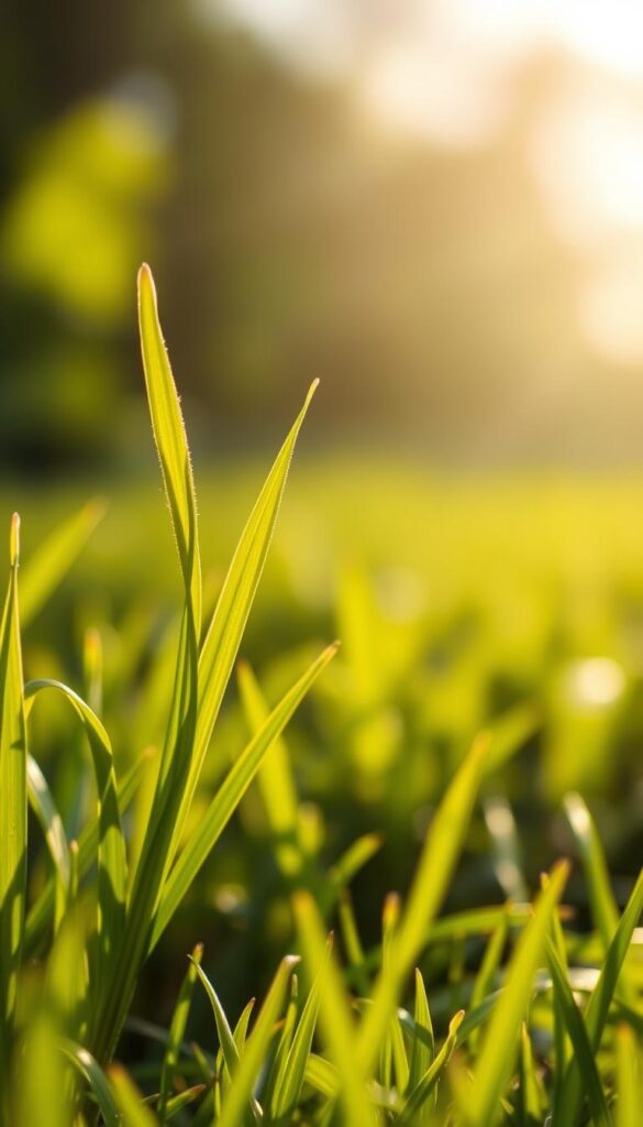 A lush, verdant lawn with tender blades of grass, their tips gently curving upward, illuminated by warm, natural sunlight filtering through wispy clouds. The camera focuses on a single blade, its delicate structure and vascular network visible, showcasing the importance of maintaining the optimal cutting height to protect the vulnerable root system beneath. The background fades softly, emphasizing the blade's graceful form and the tranquil, nurturing atmosphere essential for a healthy, thriving lawn. A lush, verdant lawn with tender blades of grass, their tips gently curving upward, illuminated by warm, natural sunlight filtering through wispy clouds. The camera focuses on a single blade, its delicate structure and vascular network visible, showcasing the importance of maintaining the optimal cutting height to protect the vulnerable root system beneath. The background fades softly, emphasizing the blade's graceful form and the tranquil, nurturing atmosphere essential for a healthy, thriving lawn.