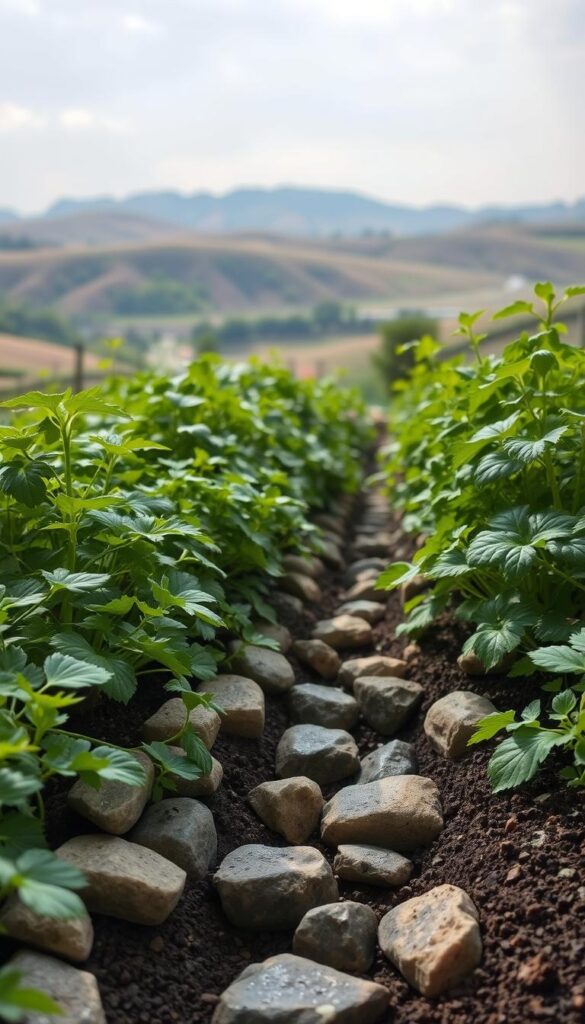 A lush, verdant potted garden, with a focus on the well-designed drainage system. The foreground features a series of strategically placed rocks, creating a natural and visually appealing pathway for excess water to flow. The middle ground showcases a variety of thriving potato plants, their leaves and stems gently swaying in a light breeze. In the background, a subtle, soft-focus landscape with rolling hills and a cloudless sky, creating a sense of tranquility and harmony. The lighting is natural and diffused, casting gentle shadows and highlighting the textures of the soil and vegetation. The overall mood is one of calm, efficiency, and the successful cultivation of potatoes in a contained environment. A lush, verdant potted garden, with a focus on the well-designed drainage system. The foreground features a series of strategically placed rocks, creating a natural and visually appealing pathway for excess water to flow. The middle ground showcases a variety of thriving potato plants, their leaves and stems gently swaying in a light breeze. In the background, a subtle, soft-focus landscape with rolling hills and a cloudless sky, creating a sense of tranquility and harmony. The lighting is natural and diffused, casting gentle shadows and highlighting the textures of the soil and vegetation. The overall mood is one of calm, efficiency, and the successful cultivation of potatoes in a contained environment.