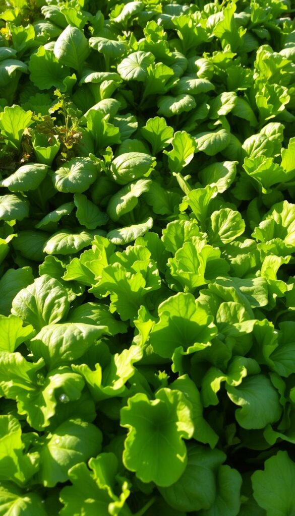 A lush, vibrant bed of freshly harvested salad greens, their leaves glistening with morning dew. The crisp greens, ranging from deep emerald to bright lime, are arranged in a visually appealing display, their textures and hues creating a sense of natural abundance. Sunlight filters through, casting a warm, golden glow and casting delicate shadows across the verdant foliage. The greens are framed by a clean, neutral background, allowing them to take center stage and showcase their vibrant colors and textures. This image evokes a feeling of freshness, vitality, and the simple pleasures of homegrown produce. A lush, vibrant bed of freshly harvested salad greens, their leaves glistening with morning dew. The crisp greens, ranging from deep emerald to bright lime, are arranged in a visually appealing display, their textures and hues creating a sense of natural abundance. Sunlight filters through, casting a warm, golden glow and casting delicate shadows across the verdant foliage. The greens are framed by a clean, neutral background, allowing them to take center stage and showcase their vibrant colors and textures. This image evokes a feeling of freshness, vitality, and the simple pleasures of homegrown produce.