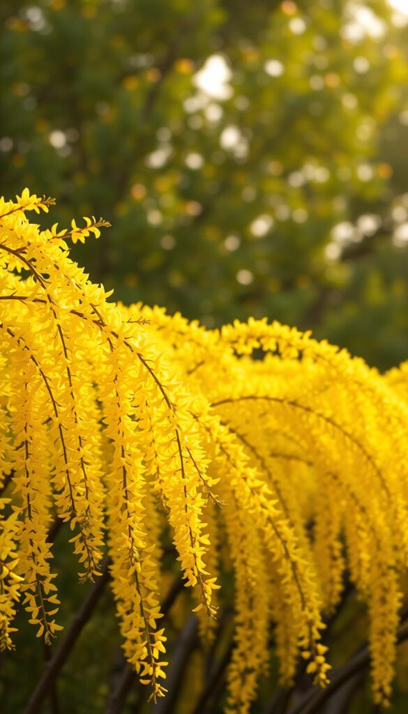 A lush, vibrant display of forsythia shrubs in full bloom, captured in a warm, golden morning light. The dazzling yellow flowers cascade down the graceful, arching branches, creating a captivating focal point against a soft, blurred background of verdant foliage. The composition highlights the shrubs' structural elegance and the sheer exuberance of their springtime display. Shot with a wide-angle lens to emphasize the dramatic scale and impact of these show-stopping harbingers of the season, the image conveys a sense of joyful anticipation, inviting the viewer to experience the transformative power of these early-blooming beauties. A lush, vibrant display of forsythia shrubs in full bloom, captured in a warm, golden morning light. The dazzling yellow flowers cascade down the graceful, arching branches, creating a captivating focal point against a soft, blurred background of verdant foliage. The composition highlights the shrubs' structural elegance and the sheer exuberance of their springtime display. Shot with a wide-angle lens to emphasize the dramatic scale and impact of these show-stopping harbingers of the season, the image conveys a sense of joyful anticipation, inviting the viewer to experience the transformative power of these early-blooming beauties.