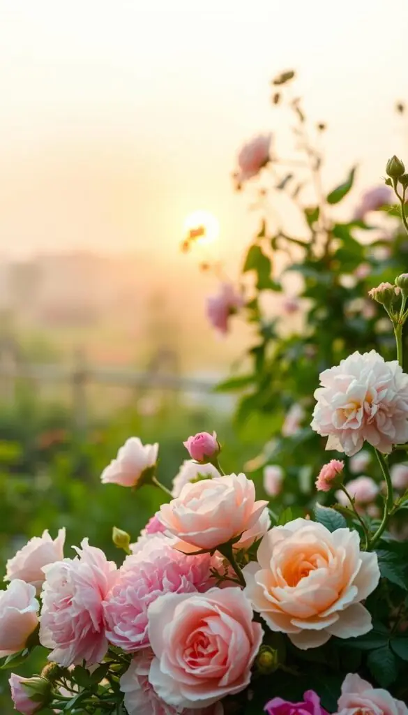 A lush, vibrant floral arrangement set against a soft, diffused background. In the foreground, an array of delicate blooms in pastel hues - roses, peonies, hydrangeas - arranged in a harmonious composition, their petals gently unfurling. The middle ground features a warm, golden light filtering through a garden scene, casting a gentle glow on the flowers. In the background, a hazy, out-of-focus landscape evokes a sense of tranquility and serenity. The overall mood is one of nourishment, growth, and the gentle, steady energy of a thriving summer garden.