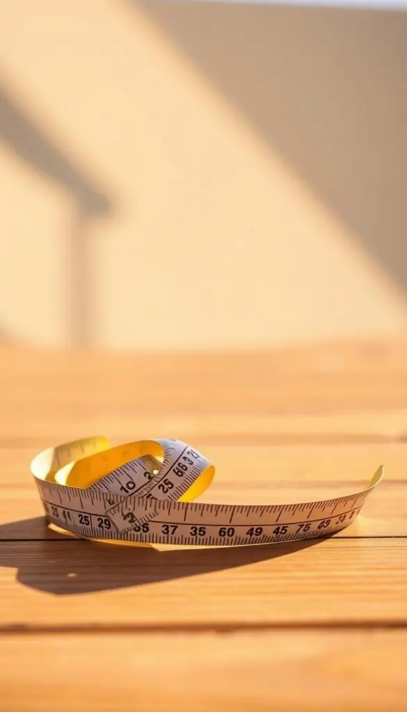 A measuring tape curled on a smooth wooden surface, casting soft shadows in the warm, diffused lighting. In the foreground, the numbered markings stand out in crisp detail, inviting the viewer to imagine the various measurements needed for outdoor furniture selection. The middle ground features a minimalist, natural-toned setting, allowing the focus to remain on the central measuring tool. The background blurs softly, creating a sense of depth and emphasizing the importance of the measurement process in the overall furniture buying experience. A measuring tape curled on a smooth wooden surface, casting soft shadows in the warm, diffused lighting. In the foreground, the numbered markings stand out in crisp detail, inviting the viewer to imagine the various measurements needed for outdoor furniture selection. The middle ground features a minimalist, natural-toned setting, allowing the focus to remain on the central measuring tool. The background blurs softly, creating a sense of depth and emphasizing the importance of the measurement process in the overall furniture buying experience.