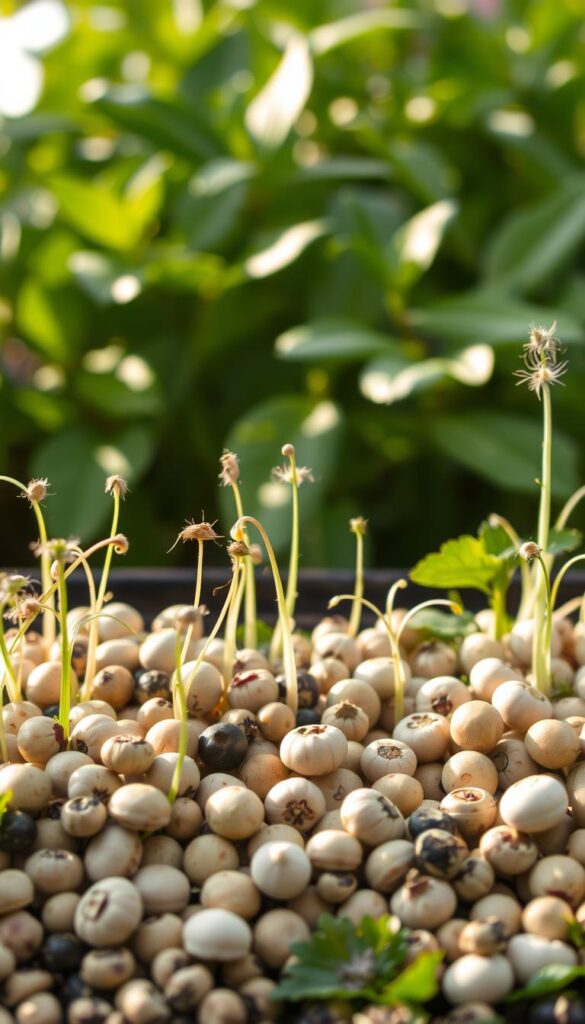 A meticulously detailed arrangement of various vegetable seeds in different stages of germination and growth, set against a softly blurred background of lush, verdant foliage. The seeds are presented in a clean, organized manner, showcasing their diverse shapes, sizes, and textures. Warm, natural lighting casts subtle shadows, highlighting the intricate patterns and hues of the seeds. The overall composition conveys a sense of anticipation and the promise of a bountiful harvest, perfectly capturing the essence of succession planting. A meticulously detailed arrangement of various vegetable seeds in different stages of germination and growth, set against a softly blurred background of lush, verdant foliage. The seeds are presented in a clean, organized manner, showcasing their diverse shapes, sizes, and textures. Warm, natural lighting casts subtle shadows, highlighting the intricate patterns and hues of the seeds. The overall composition conveys a sense of anticipation and the promise of a bountiful harvest, perfectly capturing the essence of succession planting.