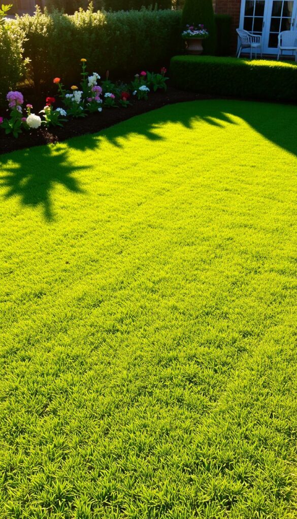 A neatly leveled lawn, freshly mowed, with a lush, even carpet of vibrant green grass. The ground is smooth and flat, free of any bumps, divots, or uneven surfaces. Warm, natural sunlight bathes the scene, casting long shadows that accentuate the uniform texture. The lawn is surrounded by a well-maintained garden, with colorful flowers and neatly trimmed hedges framing the perfectly level expanse. The image captures the professional, manicured appearance of a lawn that has been skillfully leveled, showcasing the results of proper lawn care and attention to detail. A neatly leveled lawn, freshly mowed, with a lush, even carpet of vibrant green grass. The ground is smooth and flat, free of any bumps, divots, or uneven surfaces. Warm, natural sunlight bathes the scene, casting long shadows that accentuate the uniform texture. The lawn is surrounded by a well-maintained garden, with colorful flowers and neatly trimmed hedges framing the perfectly level expanse. The image captures the professional, manicured appearance of a lawn that has been skillfully leveled, showcasing the results of proper lawn care and attention to detail.