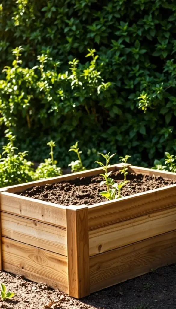 A raised garden bed with adjustable height, set at 12 inches, standing against a lush green backdrop. The bed is made of weathered wood planks, with a sturdy, rectangular frame. The soil inside the bed is dark and rich, ready to nurture a variety of vegetables and herbs. Warm, diffused sunlight filters through the scene, casting soft shadows on the surface. The overall atmosphere is one of peaceful productivity, inviting the viewer to envision themselves tending to a thriving, customized garden. A raised garden bed with adjustable height, set at 12 inches, standing against a lush green backdrop. The bed is made of weathered wood planks, with a sturdy, rectangular frame. The soil inside the bed is dark and rich, ready to nurture a variety of vegetables and herbs. Warm, diffused sunlight filters through the scene, casting soft shadows on the surface. The overall atmosphere is one of peaceful productivity, inviting the viewer to envision themselves tending to a thriving, customized garden.