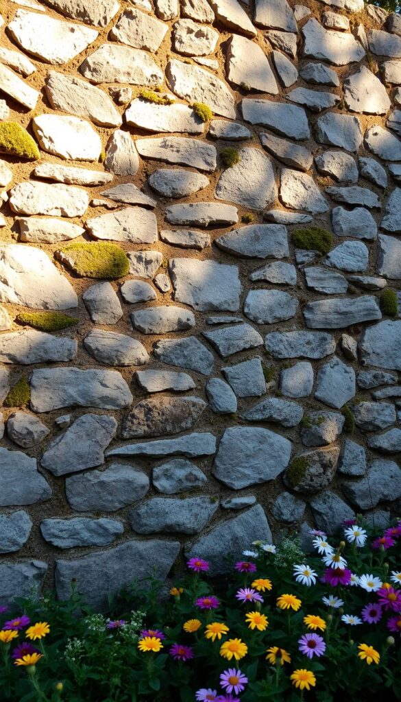 A rugged, weathered stone wall, casting dramatic shadows in the warm afternoon light. Moss-covered crevices add a touch of rustic charm, while the uneven texture and irregular shapes suggest a timeless, natural construction. The stone rises up from a well-tended garden, framing the vibrant flower border and adding a sense of permanence and structure to the landscape. A wide-angle lens captures the scene, highlighting the interplay between the solid, earthy tones of the stone and the softer, more colorful elements of the garden. This classic border offers a sturdy, low-maintenance solution to frame and accentuate the beauty of the flowers beyond. A rugged, weathered stone wall, casting dramatic shadows in the warm afternoon light. Moss-covered crevices add a touch of rustic charm, while the uneven texture and irregular shapes suggest a timeless, natural construction. The stone rises up from a well-tended garden, framing the vibrant flower border and adding a sense of permanence and structure to the landscape. A wide-angle lens captures the scene, highlighting the interplay between the solid, earthy tones of the stone and the softer, more colorful elements of the garden. This classic border offers a sturdy, low-maintenance solution to frame and accentuate the beauty of the flowers beyond.