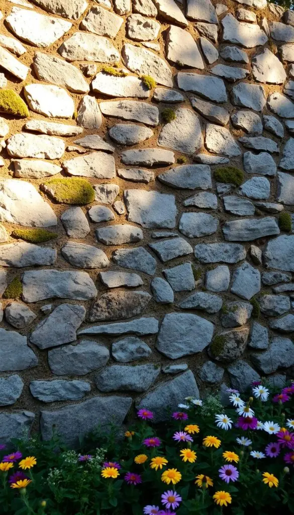 A rugged, weathered stone wall, casting dramatic shadows in the warm afternoon light. Moss-covered crevices add a touch of rustic charm, while the uneven texture and irregular shapes suggest a timeless, natural construction. The stone rises up from a well-tended garden, framing the vibrant flower border and adding a sense of permanence and structure to the landscape. A wide-angle lens captures the scene, highlighting the interplay between the solid, earthy tones of the stone and the softer, more colorful elements of the garden. This classic border offers a sturdy, low-maintenance solution to frame and accentuate the beauty of the flowers beyond. A rugged, weathered stone wall, casting dramatic shadows in the warm afternoon light. Moss-covered crevices add a touch of rustic charm, while the uneven texture and irregular shapes suggest a timeless, natural construction. The stone rises up from a well-tended garden, framing the vibrant flower border and adding a sense of permanence and structure to the landscape. A wide-angle lens captures the scene, highlighting the interplay between the solid, earthy tones of the stone and the softer, more colorful elements of the garden. This classic border offers a sturdy, low-maintenance solution to frame and accentuate the beauty of the flowers beyond.