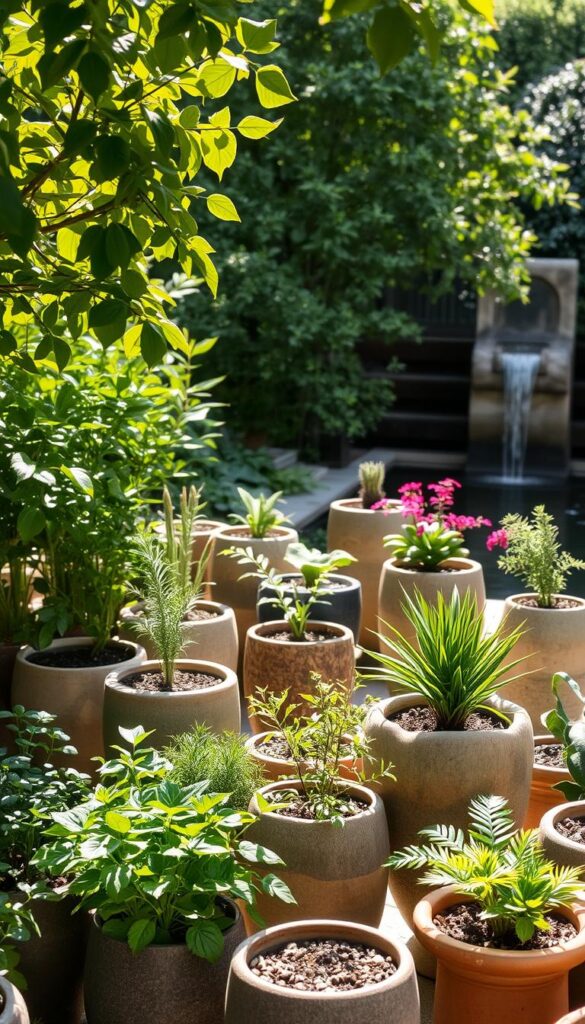 A serene garden setting, sunlight filtering through lush foliage. In the foreground, a variety of thriving potted plants - a carefully curated collection, each one chosen with intention. The middle ground showcases an assortment of planters in organic shapes and natural materials, their textures and colors complementing the plants within. In the background, a tranquil water feature reflects the scene, creating a sense of balance and harmony. The overall atmosphere conveys the importance of making the "right" choices, where plant health and the cohesive aesthetic of the space go hand in hand. A serene garden setting, sunlight filtering through lush foliage. In the foreground, a variety of thriving potted plants - a carefully curated collection, each one chosen with intention. The middle ground showcases an assortment of planters in organic shapes and natural materials, their textures and colors complementing the plants within. In the background, a tranquil water feature reflects the scene, creating a sense of balance and harmony. The overall atmosphere conveys the importance of making the "right" choices, where plant health and the cohesive aesthetic of the space go hand in hand.