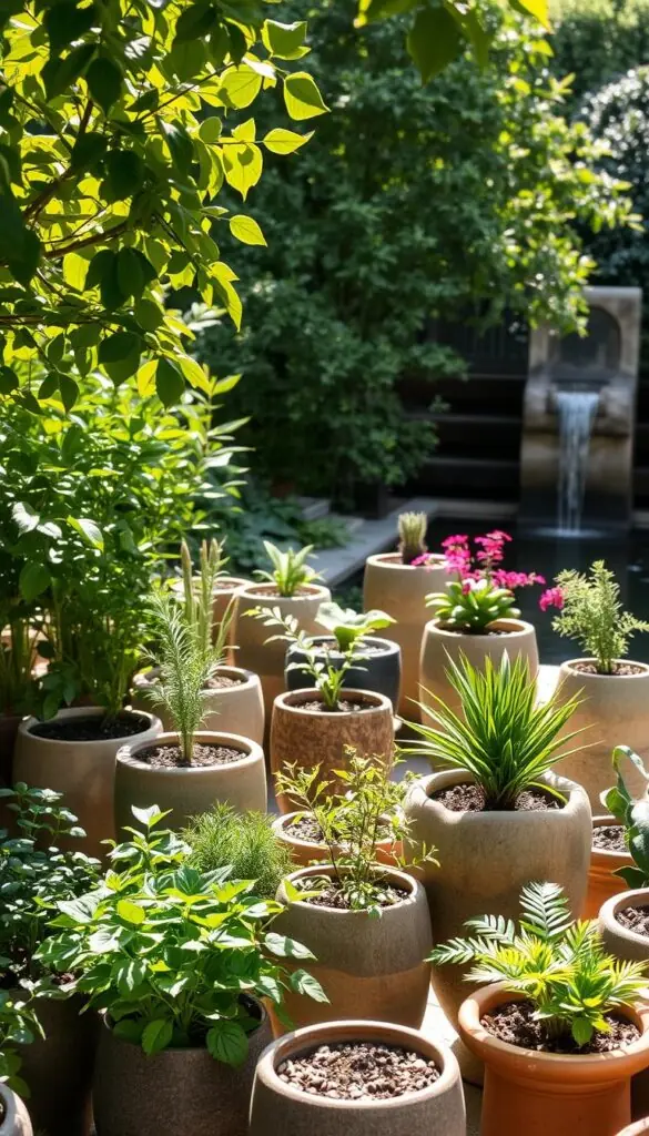 A serene garden setting, sunlight filtering through lush foliage. In the foreground, a variety of thriving potted plants - a carefully curated collection, each one chosen with intention. The middle ground showcases an assortment of planters in organic shapes and natural materials, their textures and colors complementing the plants within. In the background, a tranquil water feature reflects the scene, creating a sense of balance and harmony. The overall atmosphere conveys the importance of making the "right" choices, where plant health and the cohesive aesthetic of the space go hand in hand. A serene garden setting, sunlight filtering through lush foliage. In the foreground, a variety of thriving potted plants - a carefully curated collection, each one chosen with intention. The middle ground showcases an assortment of planters in organic shapes and natural materials, their textures and colors complementing the plants within. In the background, a tranquil water feature reflects the scene, creating a sense of balance and harmony. The overall atmosphere conveys the importance of making the "right" choices, where plant health and the cohesive aesthetic of the space go hand in hand.