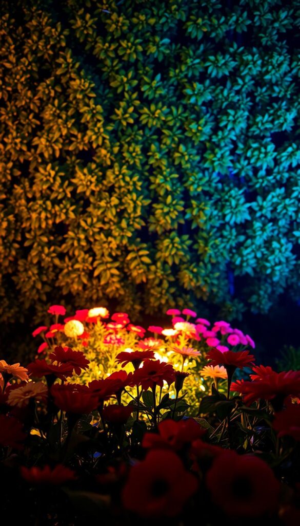 A serene garden with vibrant flowers in the foreground, bathed in warm and cool lighting. In the middle ground, two flower beds are illuminated by contrasting light sources - one with a soft, golden glow, the other with a crisp, blue-tinged radiance. The background features a lush, verdant foliage, creating a sense of depth and tranquility. The warm light casts a cozy, inviting atmosphere, while the cool light adds clarity and definition to the scene. The image captures the interplay of these two lighting techniques, showcasing how they can be used to highlight the beauty of a flower garden and set the desired mood. A serene garden with vibrant flowers in the foreground, bathed in warm and cool lighting. In the middle ground, two flower beds are illuminated by contrasting light sources - one with a soft, golden glow, the other with a crisp, blue-tinged radiance. The background features a lush, verdant foliage, creating a sense of depth and tranquility. The warm light casts a cozy, inviting atmosphere, while the cool light adds clarity and definition to the scene. The image captures the interplay of these two lighting techniques, showcasing how they can be used to highlight the beauty of a flower garden and set the desired mood.