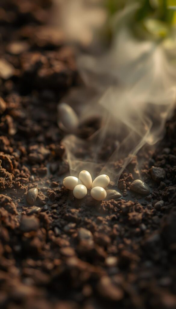A serene mist envelops the soil, gently caressing the delicate seeds nestled within. The camera captures this tranquil moment, a soft focus accentuating the earthy tones and subtle textures. Warm, directional lighting from the side casts a ethereal glow, highlighting the intricate patterns of the damp earth. The depth of field is shallow, drawing the viewer's attention to the center of the frame, where the seeds await their transformation. This image evokes the delicate balance of a garden's lifecycle, the promise of growth and renewal within the rich, nourishing soil. A serene mist envelops the soil, gently caressing the delicate seeds nestled within. The camera captures this tranquil moment, a soft focus accentuating the earthy tones and subtle textures. Warm, directional lighting from the side casts a ethereal glow, highlighting the intricate patterns of the damp earth. The depth of field is shallow, drawing the viewer's attention to the center of the frame, where the seeds await their transformation. This image evokes the delicate balance of a garden's lifecycle, the promise of growth and renewal within the rich, nourishing soil.