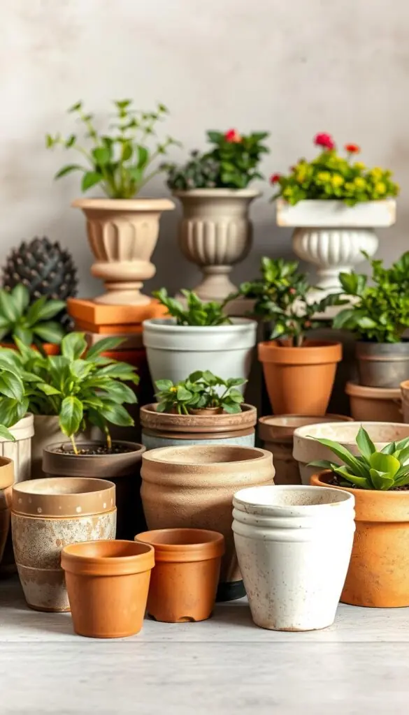 A still life arrangement depicting a variety of potting containers in different sizes, textures, and materials. The foreground features an assortment of terracotta, ceramic, and plastic pots in varying dimensions, with a focus on the relationship between the container size and the plants they hold. The middle ground showcases a mix of planters, urns, and window boxes, arranged in a visually appealing composition. The background provides a neutral, softly blurred setting, allowing the containers to take center stage. The lighting is natural and diffused, creating a warm, inviting atmosphere that highlights the materiality and proportions of the containers. The overall scene conveys a sense of balance, scale, and the importance of selecting the right container size for a successful planting. A still life arrangement depicting a variety of potting containers in different sizes, textures, and materials. The foreground features an assortment of terracotta, ceramic, and plastic pots in varying dimensions, with a focus on the relationship between the container size and the plants they hold. The middle ground showcases a mix of planters, urns, and window boxes, arranged in a visually appealing composition. The background provides a neutral, softly blurred setting, allowing the containers to take center stage. The lighting is natural and diffused, creating a warm, inviting atmosphere that highlights the materiality and proportions of the containers. The overall scene conveys a sense of balance, scale, and the importance of selecting the right container size for a successful planting.