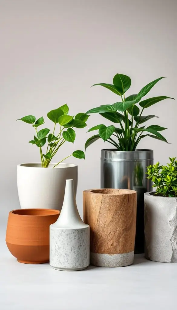 A still life arrangement showcasing an assortment of materials commonly used for planters, including gleaming terracotta, smooth ceramic, weathered wood, sleek metal, and rugged concrete. The items are artfully arranged on a neutral backdrop, with soft, diffused lighting highlighting their unique textures and hues. The composition is balanced and visually appealing, inviting the viewer to appreciate the diverse range of materials available for housing their beloved plants. A sense of thoughtfulness and curation pervades the scene, reflecting the care and consideration that goes into selecting the perfect planter. A still life arrangement showcasing an assortment of materials commonly used for planters, including gleaming terracotta, smooth ceramic, weathered wood, sleek metal, and rugged concrete. The items are artfully arranged on a neutral backdrop, with soft, diffused lighting highlighting their unique textures and hues. The composition is balanced and visually appealing, inviting the viewer to appreciate the diverse range of materials available for housing their beloved plants. A sense of thoughtfulness and curation pervades the scene, reflecting the care and consideration that goes into selecting the perfect planter.