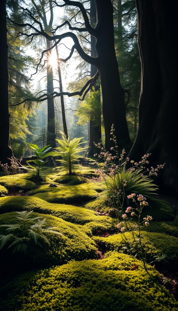 A sun-dappled forest glade, the ground carpeted with lush, verdant moss. Delicate ferns and fragrant wildflowers sway gently in the soft breeze, their petals casting intricate patterns of light and shadow across the scene. Towering, ancient trees with gnarled, twisted trunks reach up towards the sky, their leaves filtering the sunlight into a warm, golden glow. A sense of tranquility and seclusion pervades the space, inviting the viewer to slow down and immerse themselves in the serene natural beauty. Crisp, high-contrast lighting accentuates the textures and depth, creating a dreamlike, ethereal atmosphere. A sun-dappled forest glade, the ground carpeted with lush, verdant moss. Delicate ferns and fragrant wildflowers sway gently in the soft breeze, their petals casting intricate patterns of light and shadow across the scene. Towering, ancient trees with gnarled, twisted trunks reach up towards the sky, their leaves filtering the sunlight into a warm, golden glow. A sense of tranquility and seclusion pervades the space, inviting the viewer to slow down and immerse themselves in the serene natural beauty. Crisp, high-contrast lighting accentuates the textures and depth, creating a dreamlike, ethereal atmosphere.