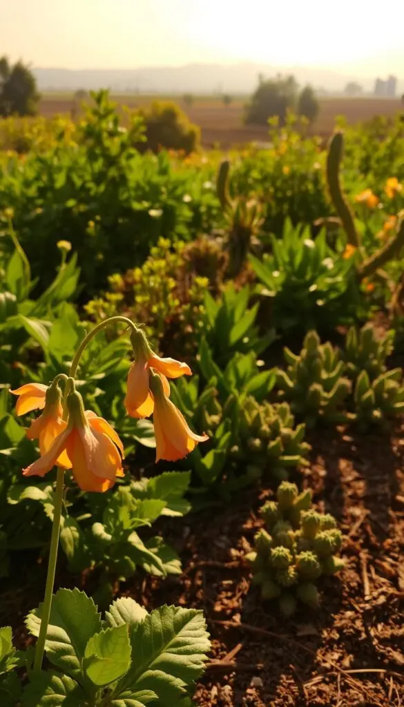 A sun-drenched garden scene, where lush, verdant plants appear weary and wilted under the relentless glare. In the foreground, delicate flower petals droop listlessly, their vibrant hues muted by the harsh light. Leaves curl inwards, desperate for respite from the scorching rays. The middle ground reveals a mix of hardy succulents and parched foliage, their resilience tested by the unforgiving sun. In the background, a hazy horizon underscores the oppressive atmosphere, with a warm, golden glow casting long shadows across the parched soil. The overall mood is one of exhaustion and stress, a visual representation of the plants' struggle to survive in this sun-drenched environment. A sun-drenched garden scene, where lush, verdant plants appear weary and wilted under the relentless glare. In the foreground, delicate flower petals droop listlessly, their vibrant hues muted by the harsh light. Leaves curl inwards, desperate for respite from the scorching rays. The middle ground reveals a mix of hardy succulents and parched foliage, their resilience tested by the unforgiving sun. In the background, a hazy horizon underscores the oppressive atmosphere, with a warm, golden glow casting long shadows across the parched soil. The overall mood is one of exhaustion and stress, a visual representation of the plants' struggle to survive in this sun-drenched environment.