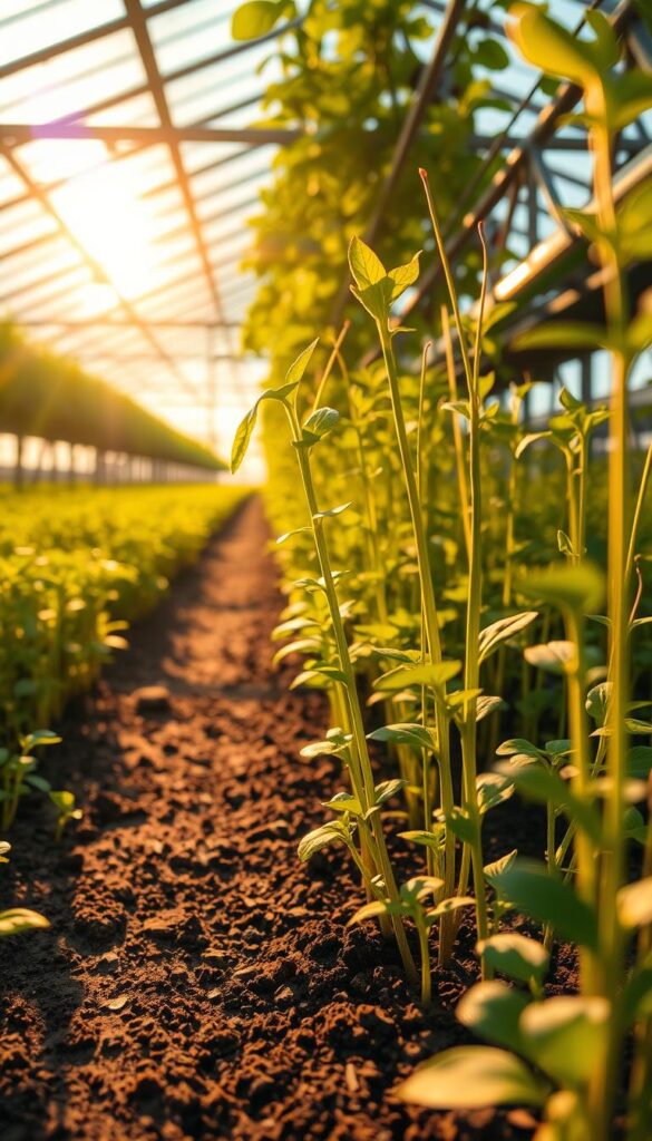 A sunlit greenhouse interior, with lush rows of thriving seedlings bathed in warm, golden light. Delicate seedling leaves reach up towards the natural illumination, casting intricate shadows on the organic soil below. Streamlined airflow gently rustles the foliage, creating a serene, nurturing atmosphere. The camera angle captures this scene from a slightly elevated vantage, highlighting the balanced composition and depth of field. The overall mood is one of growth, vitality, and the tranquil anticipation of the season to come. A sunlit greenhouse interior, with lush rows of thriving seedlings bathed in warm, golden light. Delicate seedling leaves reach up towards the natural illumination, casting intricate shadows on the organic soil below. Streamlined airflow gently rustles the foliage, creating a serene, nurturing atmosphere. The camera angle captures this scene from a slightly elevated vantage, highlighting the balanced composition and depth of field. The overall mood is one of growth, vitality, and the tranquil anticipation of the season to come.