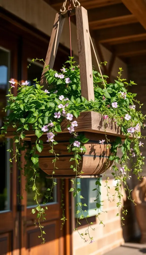 A sunny spring day, a wooden planter hangs on a rustic porch, overflowing with lush, verdant foliage. Cascading tendrils of vibrant trailing vines and delicate blooms spill over the edges, creating a captivating display. Soft, diffused natural light bathes the scene, highlighting the vibrant colors and textures. The planter's sturdy wooden frame casts a gentle, warm shadow, adding depth and dimension. A sense of peaceful tranquility and effortless elegance pervades the composition, inviting the viewer to pause and appreciate the simple, confident beauty of this planting day moment. A sunny spring day, a wooden planter hangs on a rustic porch, overflowing with lush, verdant foliage. Cascading tendrils of vibrant trailing vines and delicate blooms spill over the edges, creating a captivating display. Soft, diffused natural light bathes the scene, highlighting the vibrant colors and textures. The planter's sturdy wooden frame casts a gentle, warm shadow, adding depth and dimension. A sense of peaceful tranquility and effortless elegance pervades the composition, inviting the viewer to pause and appreciate the simple, confident beauty of this planting day moment.