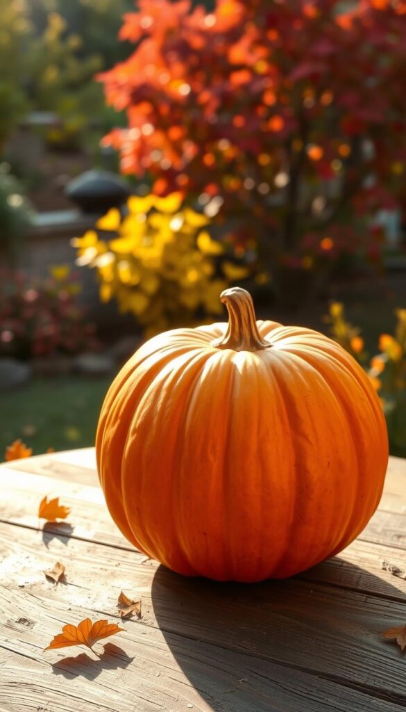 A tranquil pumpkin planter nestled amid a cozy autumn scene. The planter, crafted from a vibrant orange pumpkin, sits atop a rustic wooden table, its textured surface juxtaposed against the smooth curves of the pumpkin. Warm, golden light filters through the scene, casting a gentle glow and creating soft shadows that accentuate the natural shapes and textures. In the background, a serene garden backdrop with flourishing foliage in hues of red, orange, and yellow sets the stage for this peaceful autumnal tableau. The overall composition evokes a sense of calm and invitation, drawing the viewer into this serene, autumn-inspired setting. A tranquil pumpkin planter nestled amid a cozy autumn scene. The planter, crafted from a vibrant orange pumpkin, sits atop a rustic wooden table, its textured surface juxtaposed against the smooth curves of the pumpkin. Warm, golden light filters through the scene, casting a gentle glow and creating soft shadows that accentuate the natural shapes and textures. In the background, a serene garden backdrop with flourishing foliage in hues of red, orange, and yellow sets the stage for this peaceful autumnal tableau. The overall composition evokes a sense of calm and invitation, drawing the viewer into this serene, autumn-inspired setting.