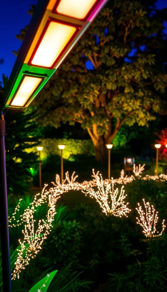 A vibrant display of music-synchronized lights, illuminating a serene garden scene. In the foreground, sleek, modern lighting fixtures pulse and dance to the rhythm of a soothing holiday soundtrack, casting a warm, magical glow across the landscape. Meticulously crafted light patterns cascade through the middle ground, creating a mesmerizing, immersive atmosphere. In the background, a lush, verdant garden sets the stage, with towering trees and flourishing foliage providing a natural, serene backdrop. The lighting is expertly angled and balanced, creating depth and dimension, drawing the viewer's eye through the scene. An enchanting, technologically-enhanced winter wonderland, perfect for a musical holiday light display. A vibrant display of music-synchronized lights, illuminating a serene garden scene. In the foreground, sleek, modern lighting fixtures pulse and dance to the rhythm of a soothing holiday soundtrack, casting a warm, magical glow across the landscape. Meticulously crafted light patterns cascade through the middle ground, creating a mesmerizing, immersive atmosphere. In the background, a lush, verdant garden sets the stage, with towering trees and flourishing foliage providing a natural, serene backdrop. The lighting is expertly angled and balanced, creating depth and dimension, drawing the viewer's eye through the scene. An enchanting, technologically-enhanced winter wonderland, perfect for a musical holiday light display.