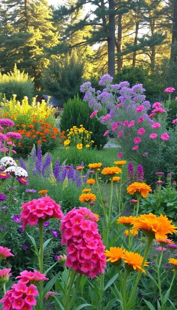 A vibrant garden filled with lush, native plant species that attract hummingbirds throughout the seasons. In the foreground, clusters of brightly colored flowers sway gently in the warm breeze, their petals reflecting the soft, golden sunlight. The middle ground features a mix of flowering shrubs and perennials, their varied shapes and sizes creating a harmonious tapestry of greenery and blooms. In the background, a backdrop of towering trees and verdant foliage sets the scene, casting soft, diffused shadows across the scene. The overall mood is one of natural beauty, tranquility, and abundance, inviting the viewer to imagine the sights and sounds of hummingbirds darting among the flowers. A vibrant garden filled with lush, native plant species that attract hummingbirds throughout the seasons. In the foreground, clusters of brightly colored flowers sway gently in the warm breeze, their petals reflecting the soft, golden sunlight. The middle ground features a mix of flowering shrubs and perennials, their varied shapes and sizes creating a harmonious tapestry of greenery and blooms. In the background, a backdrop of towering trees and verdant foliage sets the scene, casting soft, diffused shadows across the scene. The overall mood is one of natural beauty, tranquility, and abundance, inviting the viewer to imagine the sights and sounds of hummingbirds darting among the flowers.