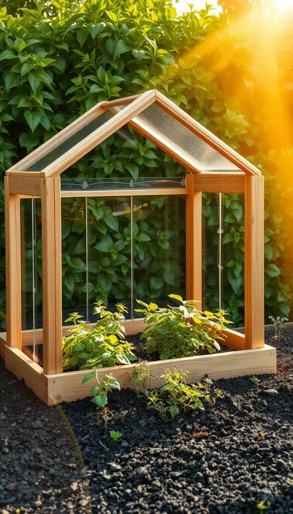 A well-crafted, wooden-framed cold frame structure set against a backdrop of lush, green foliage. The frame has a transparent glass or plastic cover, allowing sunlight to filter through while protecting delicate plants from frost. Rays of warm, golden-hued light illuminate the scene, creating a cozy and inviting atmosphere. The frame is positioned atop a neatly tended garden bed, with soil rich in nutrients and textures. Surrounding the cold frame are a variety of small, hardy plants, thriving under its sheltering canopy. The overall composition conveys a sense of careful nurturing and the delicate balance between plant protection and natural growth. A well-crafted, wooden-framed cold frame structure set against a backdrop of lush, green foliage. The frame has a transparent glass or plastic cover, allowing sunlight to filter through while protecting delicate plants from frost. Rays of warm, golden-hued light illuminate the scene, creating a cozy and inviting atmosphere. The frame is positioned atop a neatly tended garden bed, with soil rich in nutrients and textures. Surrounding the cold frame are a variety of small, hardy plants, thriving under its sheltering canopy. The overall composition conveys a sense of careful nurturing and the delicate balance between plant protection and natural growth.