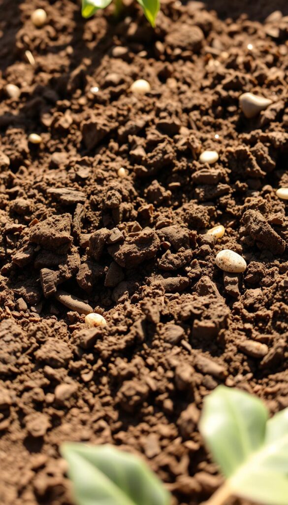 A well-tilled, nutrient-rich soil for raised garden beds, illuminated by soft, natural lighting. The texture is loamy and crumbly, with a deep, earthy brown hue. Flecks of organic matter and a scattering of small pebbles add visual interest. The soil appears moist but not waterlogged, ready to nourish a vibrant array of flowering plants. The composition is captured from a low, angled perspective, emphasizing the depth and texture of the soil. An inviting, garden-ready scene, perfect for showcasing the preparation needed to build a beautiful raised flower bed. A well-tilled, nutrient-rich soil for raised garden beds, illuminated by soft, natural lighting. The texture is loamy and crumbly, with a deep, earthy brown hue. Flecks of organic matter and a scattering of small pebbles add visual interest. The soil appears moist but not waterlogged, ready to nourish a vibrant array of flowering plants. The composition is captured from a low, angled perspective, emphasizing the depth and texture of the soil. An inviting, garden-ready scene, perfect for showcasing the preparation needed to build a beautiful raised flower bed.