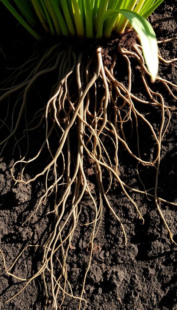 Intricate root system emerging from the soil, delicate tendrils seeking nourishment, a captivating visual metaphor for the unseen processes powering a healthy lawn. Captured in soft, diffuse lighting that casts long shadows, emphasizing the depth and complexity of the underground network. Composed with a sense of balance, the roots stretching outward from the central focal point, inviting the viewer to appreciate the quiet vitality of this natural cycle. A serene, contemplative scene that speaks to the rhythms of the changing seasons and the unseen foundations sustaining a thriving outdoor space. Intricate root system emerging from the soil, delicate tendrils seeking nourishment, a captivating visual metaphor for the unseen processes powering a healthy lawn. Captured in soft, diffuse lighting that casts long shadows, emphasizing the depth and complexity of the underground network. Composed with a sense of balance, the roots stretching outward from the central focal point, inviting the viewer to appreciate the quiet vitality of this natural cycle. A serene, contemplative scene that speaks to the rhythms of the changing seasons and the unseen foundations sustaining a thriving outdoor space.