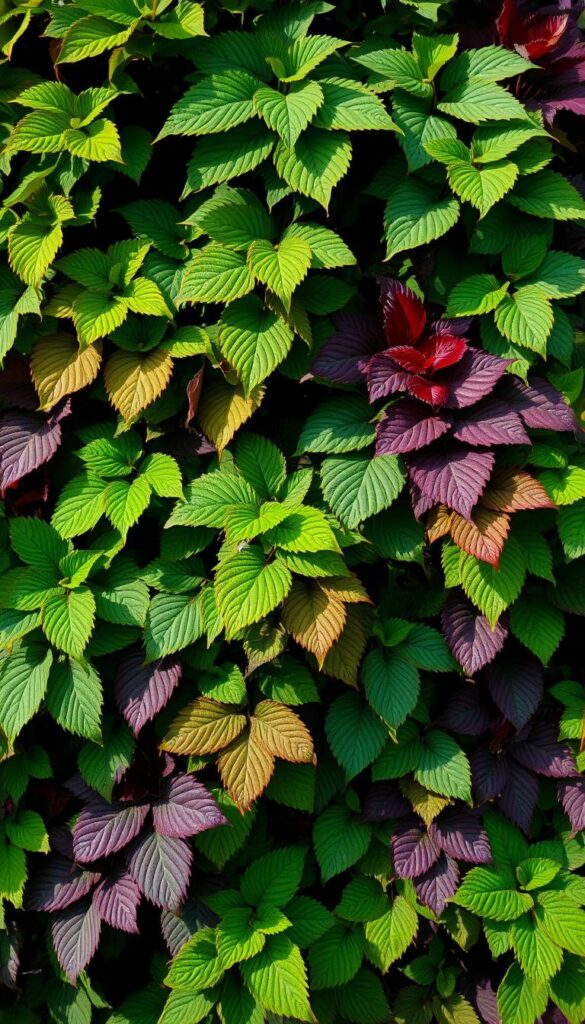 Lush, verdant foliage takes center stage in a vibrant, artful palette. Layers of broad, serrated leaves in shades of emerald, chartreuse, and deep burgundy cascade across the frame, casting dramatic shadows and patterns. The lighting is soft and diffused, creating a sense of depth and dimensionality. Diverse textures and shapes intertwine, forming a dynamic, visually captivating composition. Vibrant hues pop against a muted, neutral background, drawing the eye to the striking botanical display. This bold, four-season display evokes a sense of natural elegance and timeless beauty, perfect for enhancing any garden or outdoor space. Lush, verdant foliage takes center stage in a vibrant, artful palette. Layers of broad, serrated leaves in shades of emerald, chartreuse, and deep burgundy cascade across the frame, casting dramatic shadows and patterns. The lighting is soft and diffused, creating a sense of depth and dimensionality. Diverse textures and shapes intertwine, forming a dynamic, visually captivating composition. Vibrant hues pop against a muted, neutral background, drawing the eye to the striking botanical display. This bold, four-season display evokes a sense of natural elegance and timeless beauty, perfect for enhancing any garden or outdoor space.